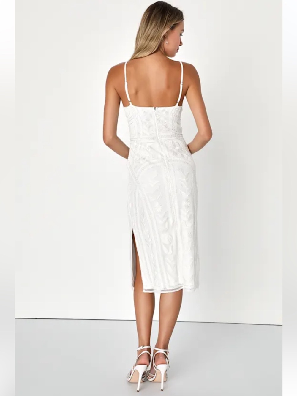 Lulus Alluring Interest White Sequin Embroidered Sleeveless Midi Dress - Picture 4 of 8